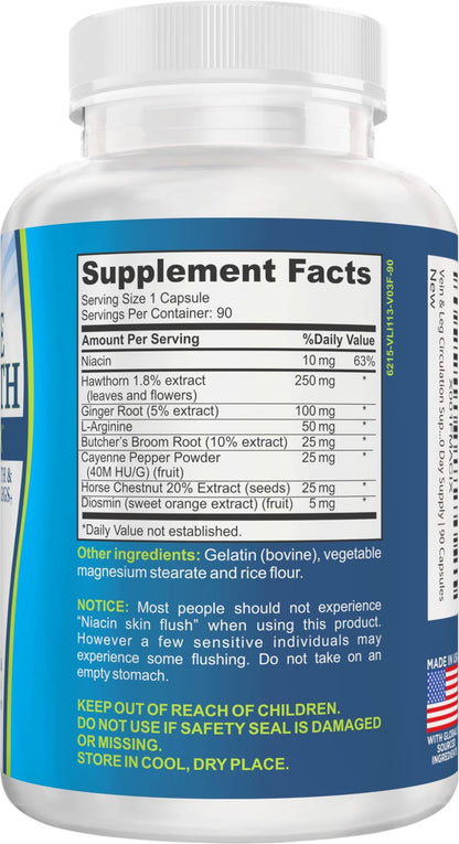 8-in-1 Vein & Leg Health Circulation Support Supplements | Leg + Vein Formula | Circulatory Support Supplement | 1-Month Supply | 90 Capsules - dailyvitalstore