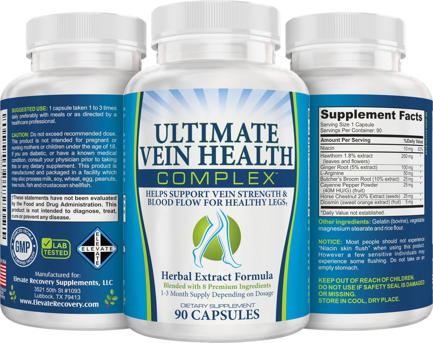 8-in-1 Vein & Leg Health Circulation Support Supplements | Leg + Vein Formula | Circulatory Support Supplement | 1-Month Supply | 90 Capsules - dailyvitalstore