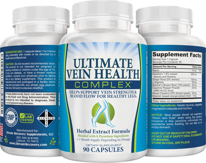 8-in-1 Vein & Leg Health Circulation Support Supplements | Leg + Vein Formula | Circulatory Support Supplement | 1-Month Supply | 90 Capsules - dailyvitalstore
