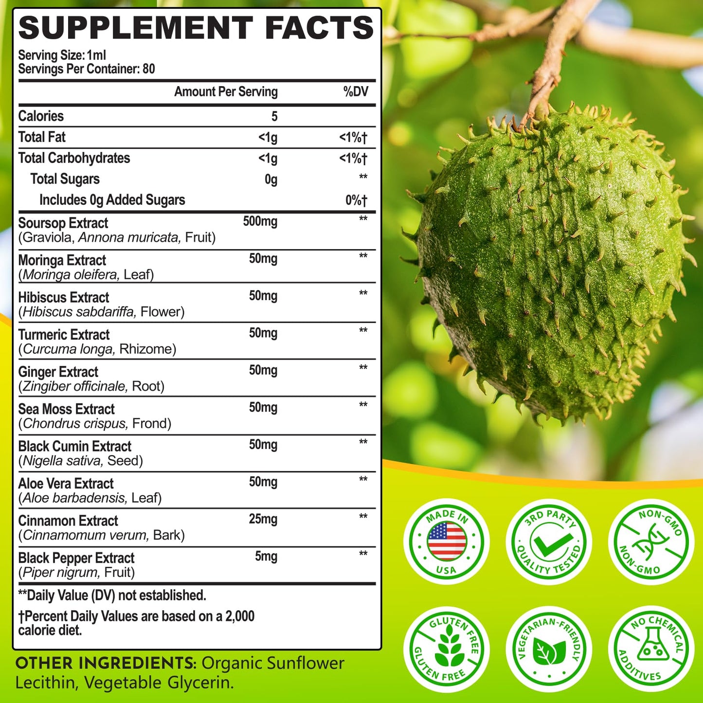 (80ML) Supplement Liquid Drops, 10 in 1 Soursop Multivitamin Drops with Leaf Extract & Sea Moss, for Cell Support & Regeneration, Immunity, Gut, Zzz, Skin & Antioxidant | 2.8 Fl Oz - 80 Days Supply - dailyvitalstore