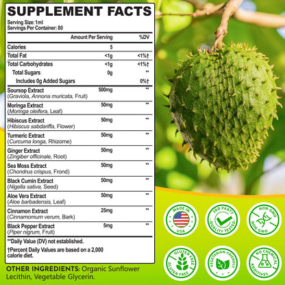 (80ML) Supplement Liquid Drops, 10 in 1 Soursop Multivitamin Drops with Leaf Extract & Sea Moss, for Cell Support & Regeneration, Immunity, Gut, Zzz, Skin & Antioxidant | 2.8 Fl Oz - 80 Days Supply - dailyvitalstore