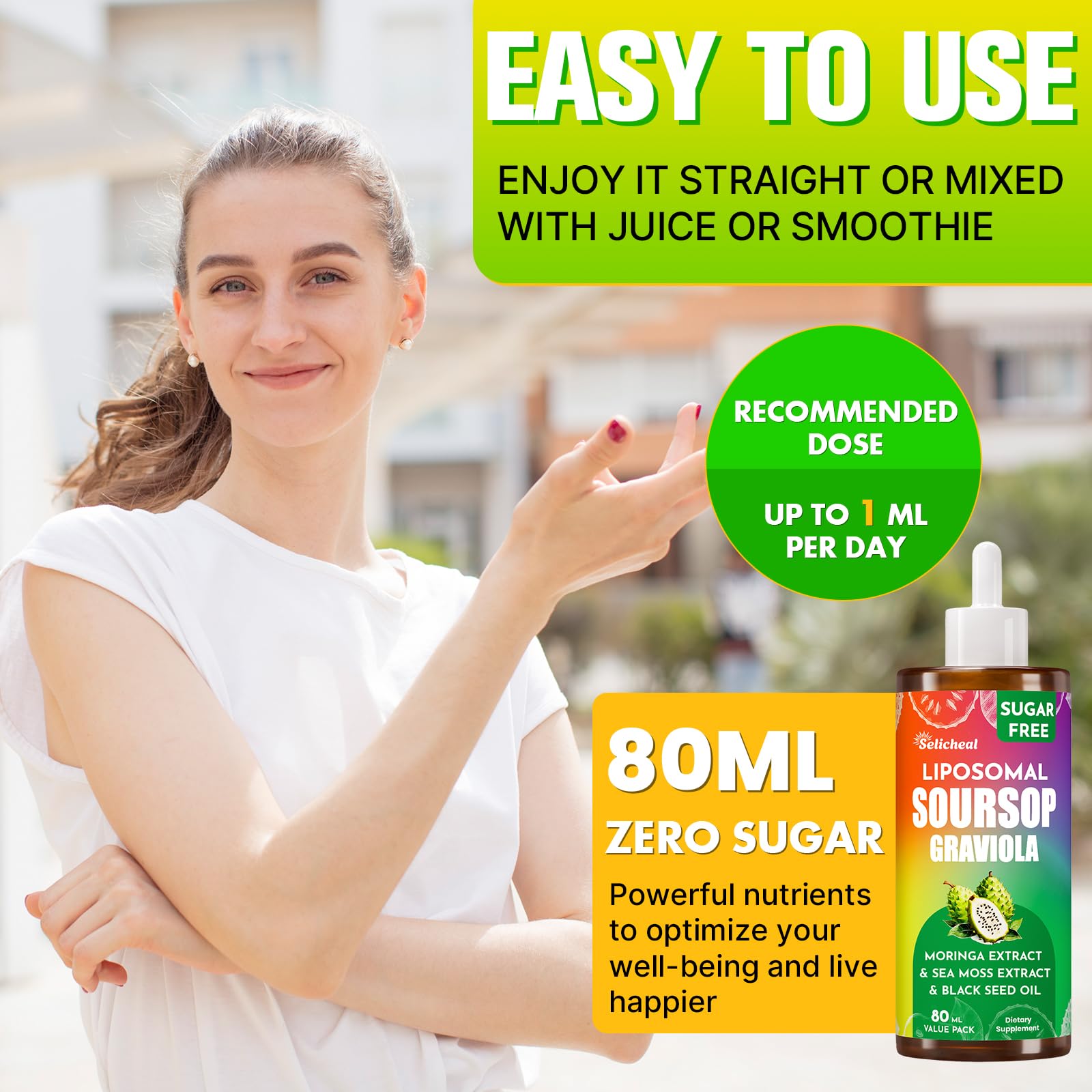 (80ML) Supplement Liquid Drops, 10 in 1 Soursop Multivitamin Drops with Leaf Extract & Sea Moss, for Cell Support & Regeneration, Immunity, Gut, Zzz, Skin & Antioxidant | 2.8 Fl Oz - 80 Days Supply - dailyvitalstore