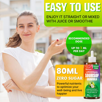 (80ML) Supplement Liquid Drops, 10 in 1 Soursop Multivitamin Drops with Leaf Extract & Sea Moss, for Cell Support & Regeneration, Immunity, Gut, Zzz, Skin & Antioxidant | 2.8 Fl Oz - 80 Days Supply - dailyvitalstore