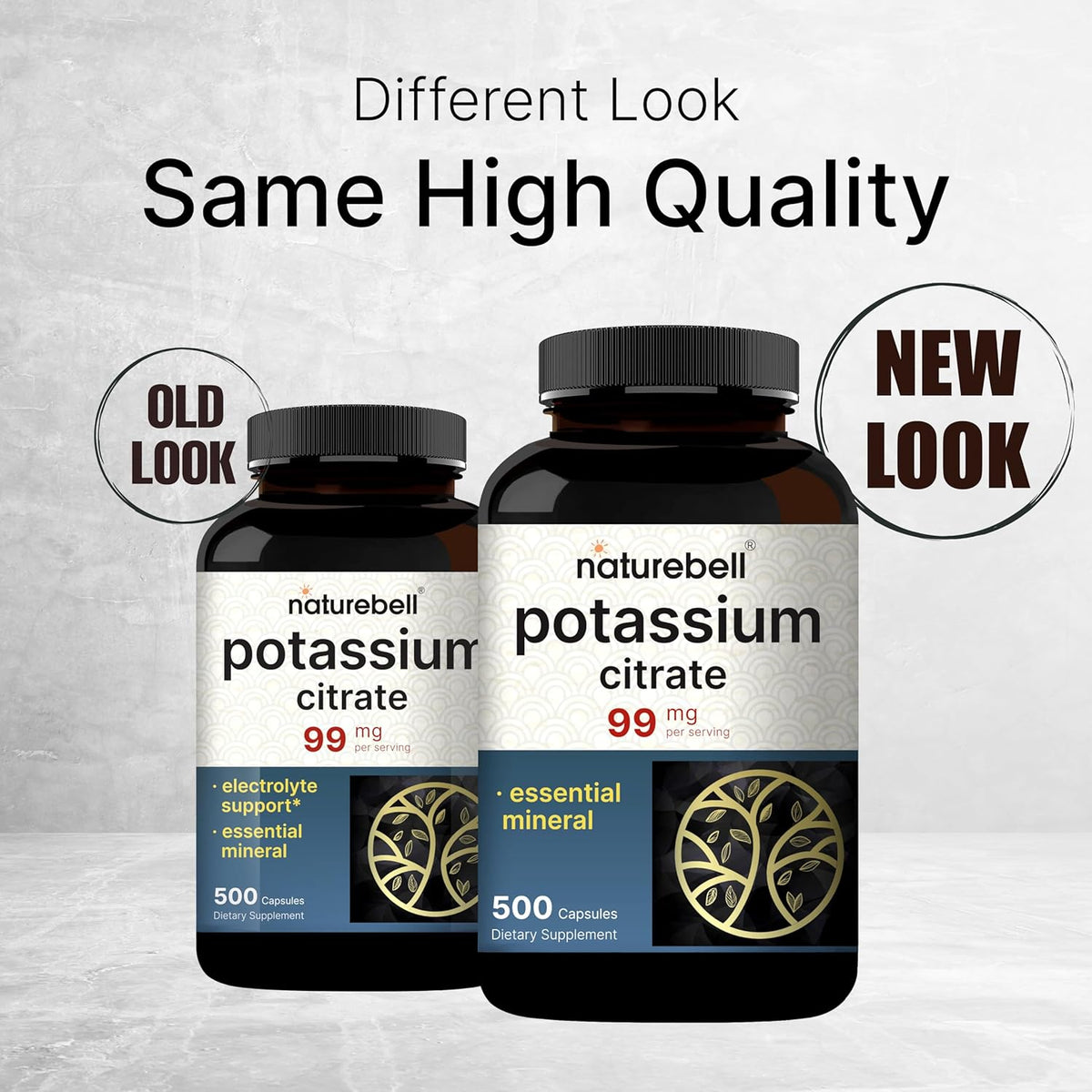 NatureBell Potassium Citrate 99mg, 500 Capsules - Chelated Mineral Supplements - Non-GMO, Gluten Free