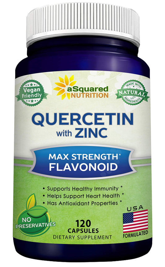 aSquared Nutrition Quercetin 1000mg with Zinc Supplement - 120 Capsules - Quercetin Dihydrate with Black Elderberry & Zinc - Max Strength Powder Complex