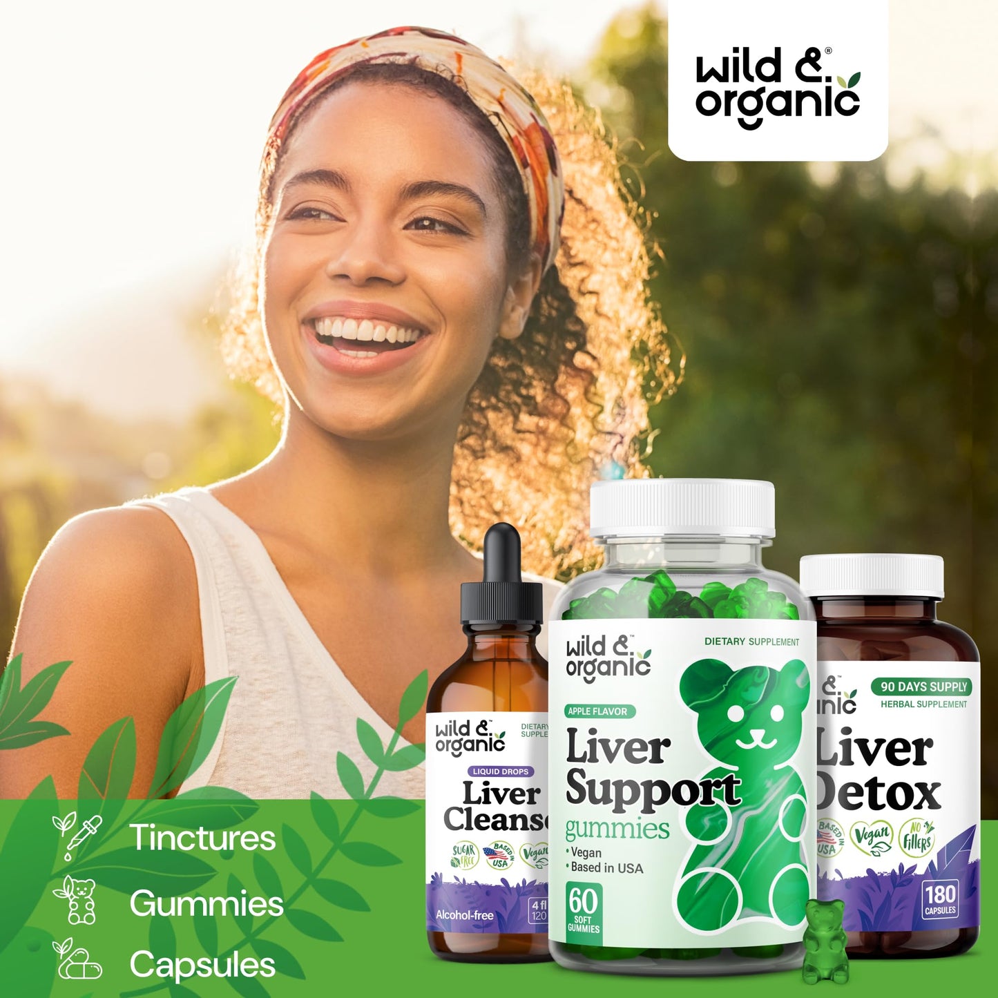 Wild & Organic Liver Support Gummies - Milk Thistle, Dandelion Root Extract for Liver Cleanse Detox - 60 Silymarin Milk Thistle Gummies