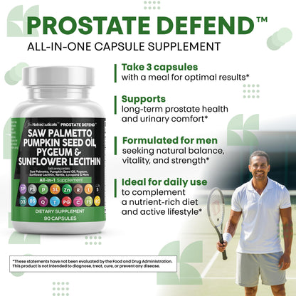 Clean Nutraceuticals Saw Palmetto Pumpkin Seed Oil Pygeum Sunflower Lecithin Stinging Nettle Cranberry - Prostate Supplements for Men with Lycopene - 90 Caps