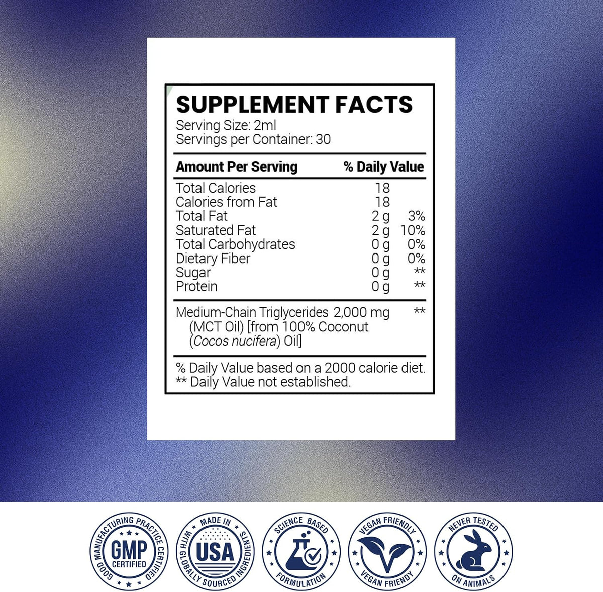 Research Verified 100% MCT Oil - 2 Fl. Oz. - 1 Bottle - Vegan Friendly