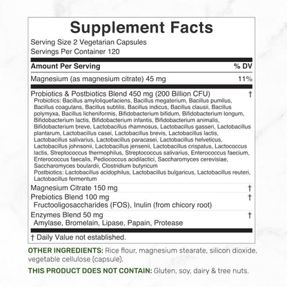 DEAL SUPPLEMENT Probiotics for Women & Men, 200 Billion CFU Per Serving, 240 Vegetarian Capsules, 4 Month Supply | 40 Strains with Prebiotics, Enzymes & Magnesium Citrate | Non-GMO, Gluten Free
