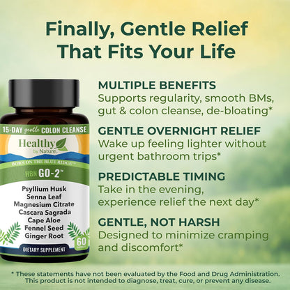 Colon Cleanse & 15 Day Gut Cleanse for Women, Men - Gentle Natural Herbal Laxative & Bowel Movement Supplement - Gut Detox Support and Relief of Occasional Constipation, Bloating (60 Count)