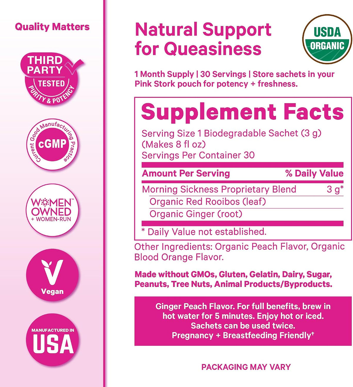 Pink Stork Morning Sickness Support Kit – 3-Piece Bundle with Organic Ginger Peach Tea, B6 Sweets, Ginger Lozenges – Pregnancy Support, First Trimester Essentials, Gift for Pregnant Women