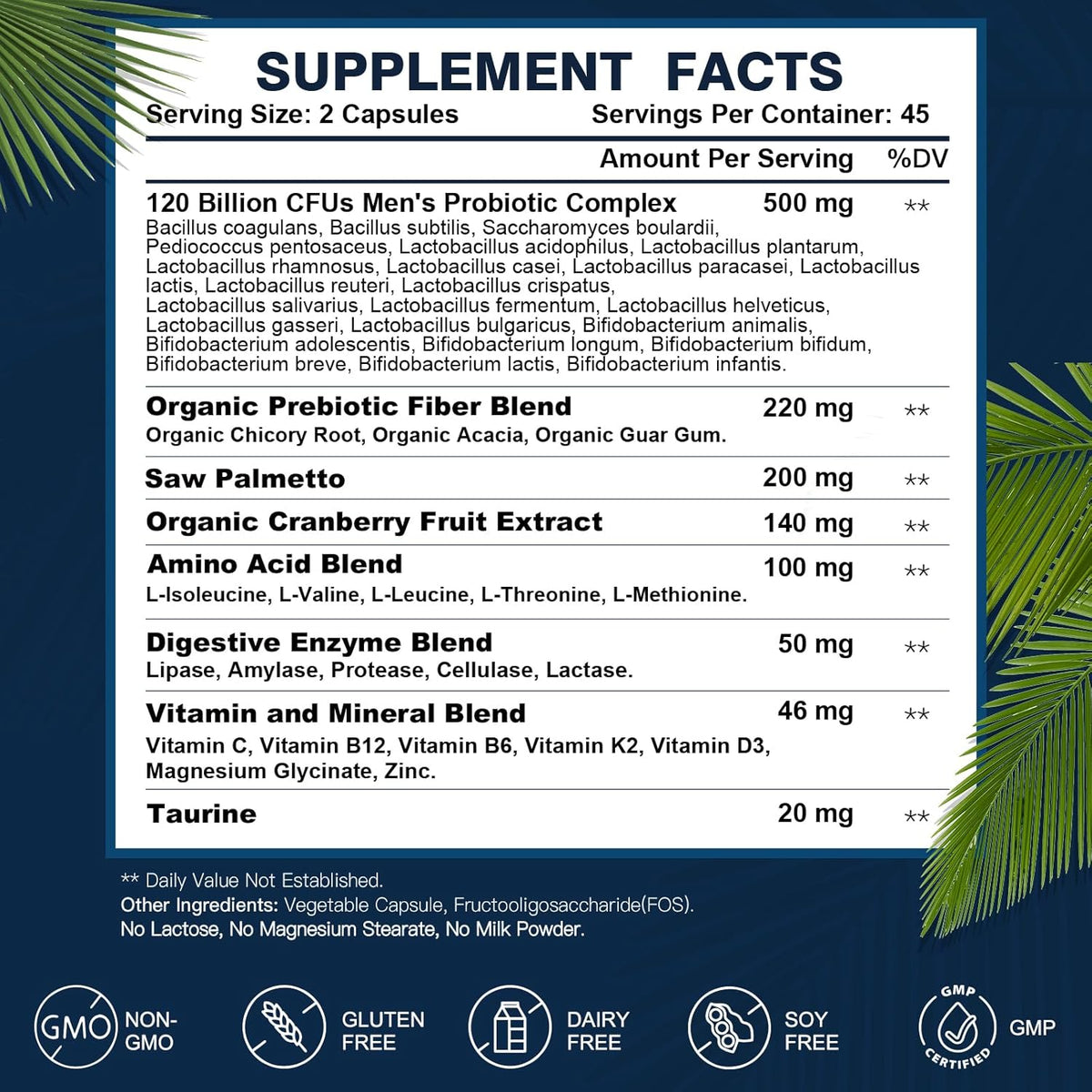 DRFOSTER Probiotics for Men Digestive Health, 120 Billion CFU, 90 Capsules | with Digestive Enzymes & Prebiotics & Saw Palmetto & Cranberry for Gut, Prostate & Urinary Tract Health, Shelf Stable