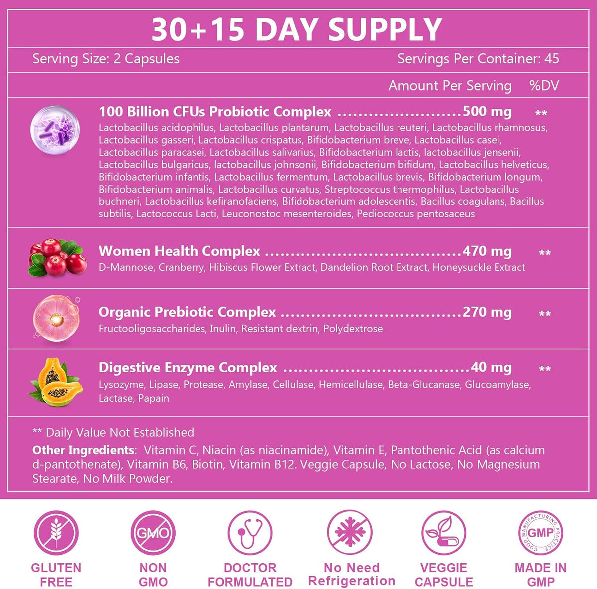 NATURE TARGET Probiotics for Women, 100 Billion CFU, 90 Veggie Capsules | Prebiotics & Enzymes Support Digestive Health & Gut Balance, With Cranberry For Vaginal & Urinary Tract Health, Shelf-Stable