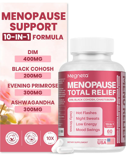 MEGNETA Menopause Supplements for Women - 10-in-1 Hormone Balance Complex with Black Cohosh, DIM, Chasteberry & Ashwagandha - Support for Hot Flashes, Night Sweats
