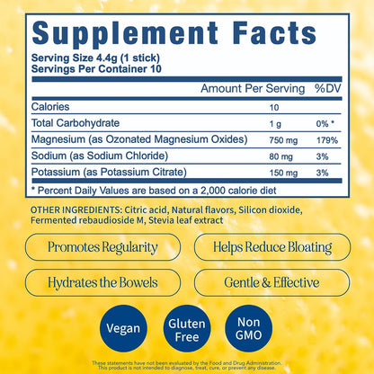 Let Loose Lemonade Magnesium Constipation Relief Drink Mix (10 Sticks) | Sugar-Free, Travel-Ready, Gentle Overnight Bloat & Bowel Movement Support for Women, Formulated with Ozonated Magnesium Oxide