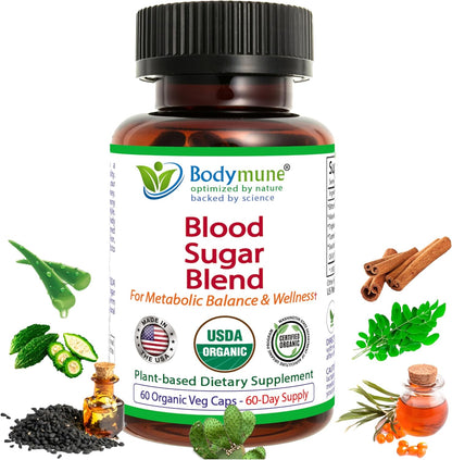 Bodymune Blood Sugar Blend – Organic Blood Sugar Support Supplement – with Bitter Melon Capsules, Moringa, & Black Seed Oil – 66 Capsules – USDA Organic, Vegan, Non-GMO