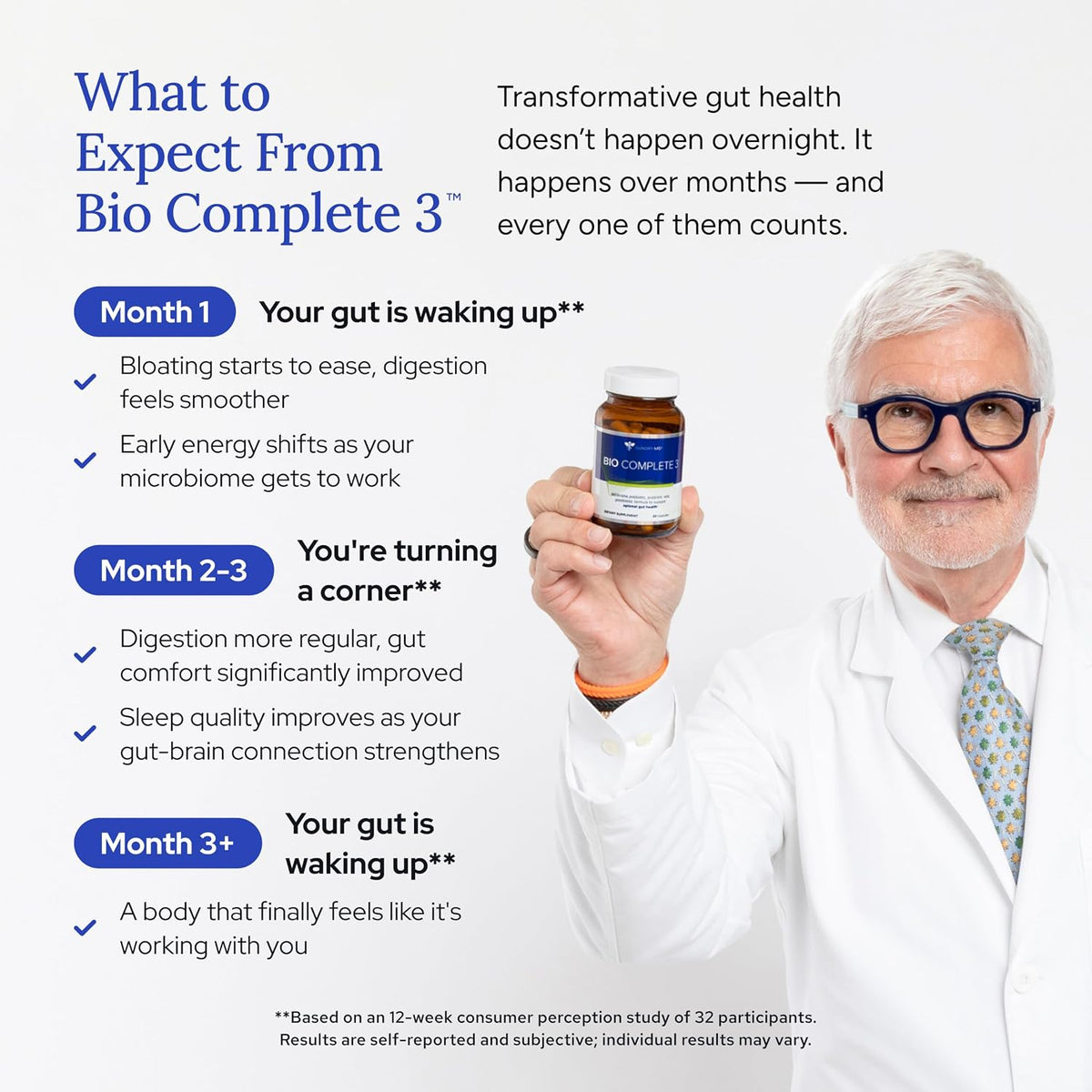 Gundry MD Bio Complete 3, 3-in-1 Probiotics, Pre & Postbiotics, 30 Servings | Certified Gluten Free, Certified Vegetarian, Supports Better Digestion, Bowel Movements & Energy, Keto Friendly, Sugar Free