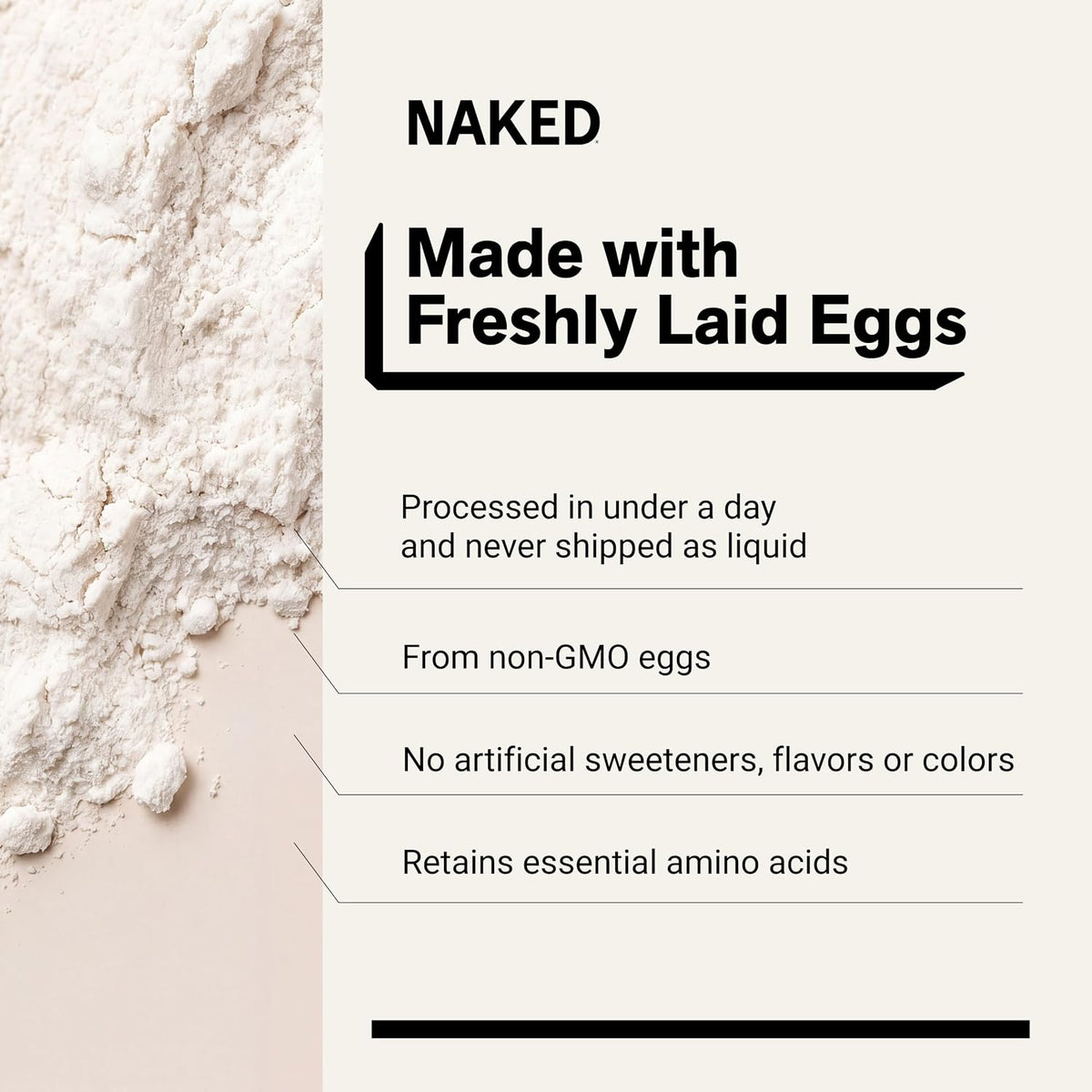 Naked 3LB Non-GMO Egg White Protein Supplement Powder, Unflavored, No Additives, Paleo, Dairy Free, Gluten Free, Soy Free – 25g Protein, 44 Servings, 3 pounds