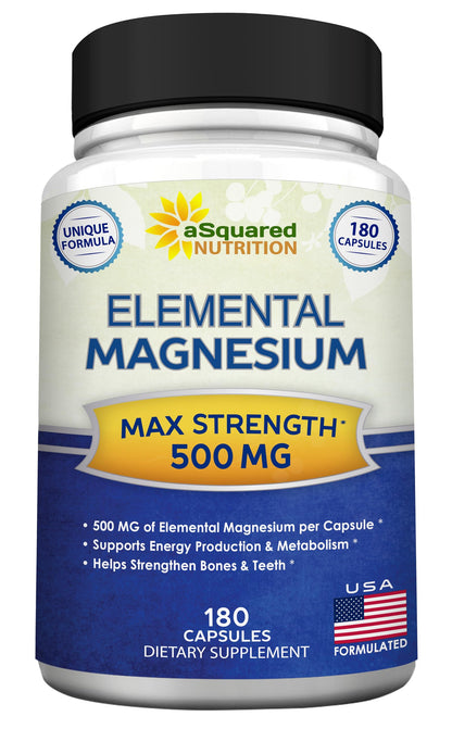 aSquared Nutrition Proprietary Magnesium 500mg – High Absorption Magnesium Citrate & Oxide – 180 Veggie Capsules, 180 Day Supply