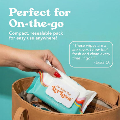 Let Loose Flushable Wet Wipes for Women & Adults, 150 Wipes (3 Packs of 50) | pH-Balanced Wipes with Aloe for Sensitive Skin, Rose Water for a Floral Finish, Plant-Based, Sewer Safe, 7.5x5" Full Coverage