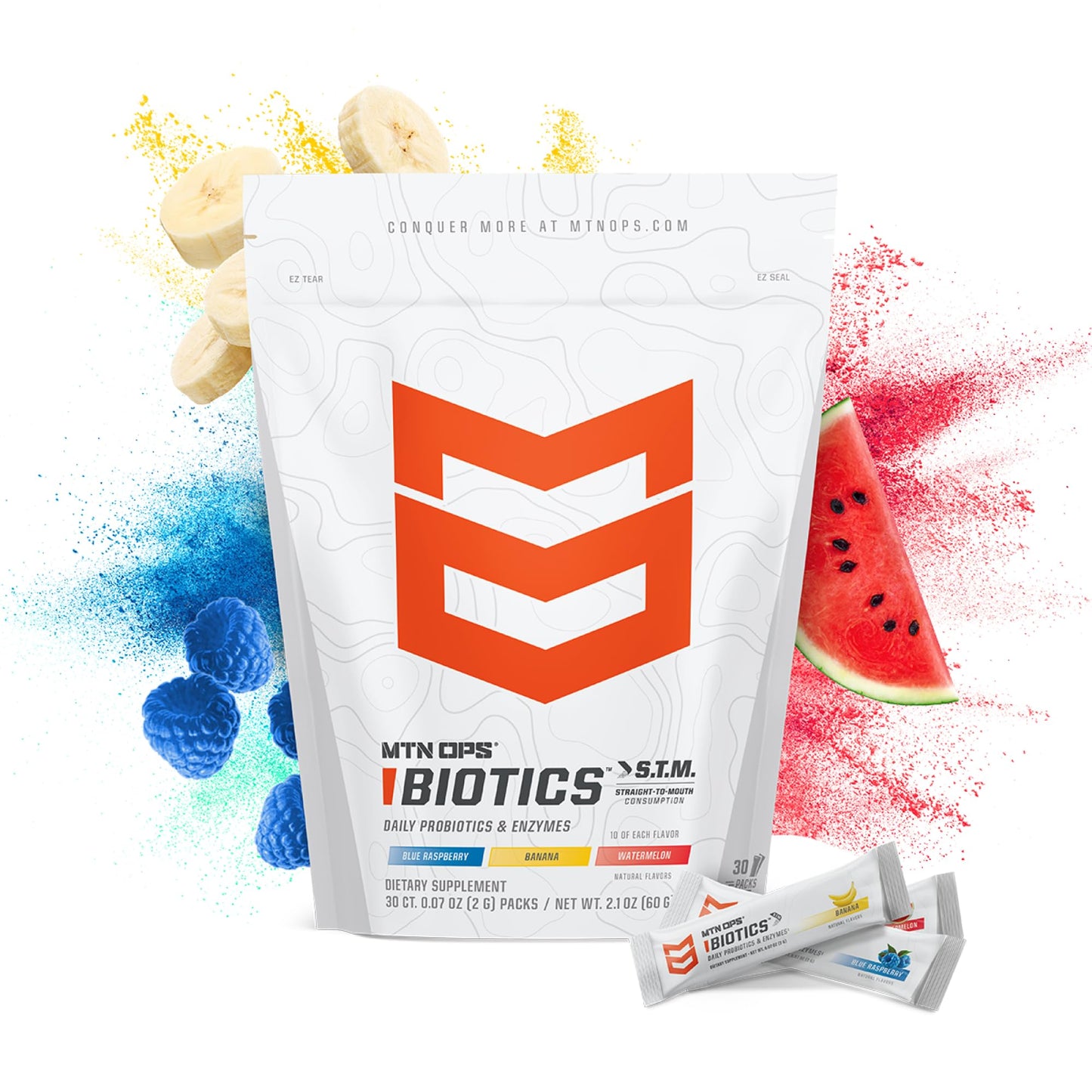MTN OPS Biotics STM On‑the‑Go Probiotic Supplement for Gut Health, Digestion & Immune Support – Sugar‑Free, Natural Flavors Variety Pack, 30 Servings – Fast, Convenient Daily Gut Health Formula