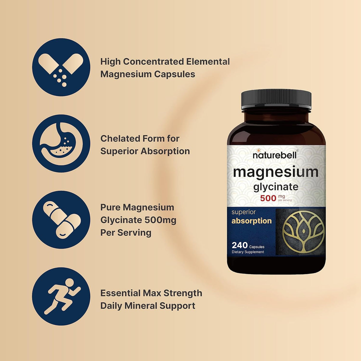 NatureBell Magnesium Glycinate Capsules 500mg & Myco Guardians 10 in 1 Mushroom Powder 10oz Bundle Pack | Chelated & Purified Mineral | Immune Booster & Brain Health Support