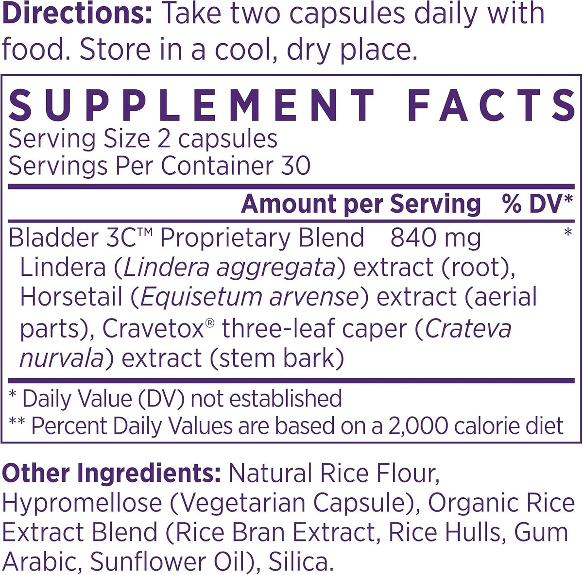 NAOMI Bladder Control Supplement for Women & Men, Bladder 3C™ with Lindera, Horsetail & Three-Leaf Caper, Clinically Shown to Reduce Urinary Frequency & Urgency, 2 Capsules Daily, 60 Capsules