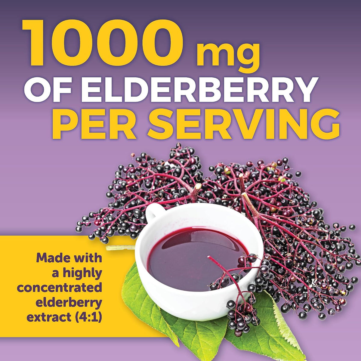 Viva Naturals Elderberry with Vitamin C and Zinc, 120 Capsules - 1000mg Sambucus Elderberry per Serving Immune Support Supplement, Black Elderberry Capsules for Adults, Elderberry Vitamins