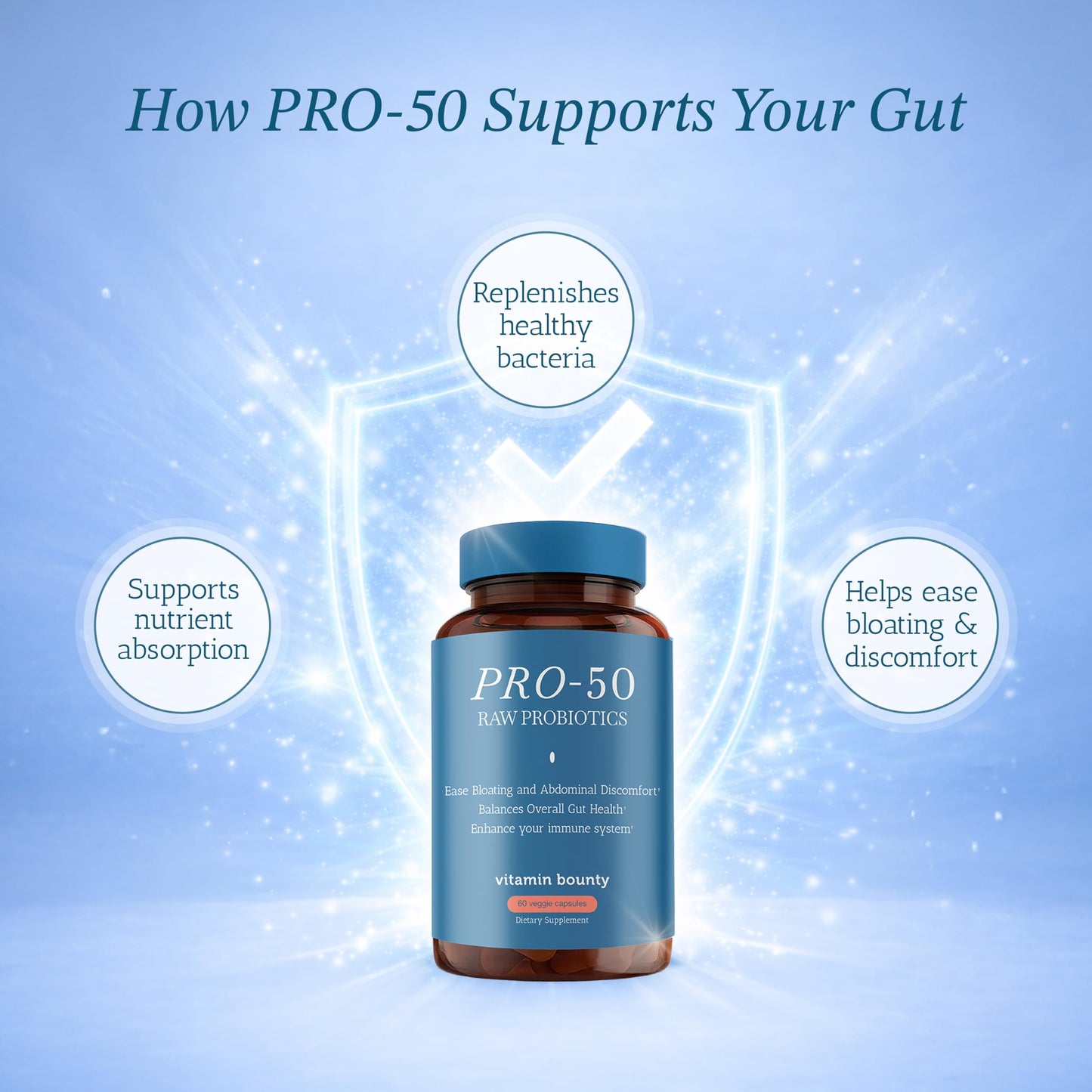 Vitamin Bounty Pro-50 Probiotic 50 Billion CFU - 13 Strain Supplement for Men & Women + Prebiotics - Digestive Health & Gut Support - Lactobacillus & Bifidobacterium - Delayed Release Capsules, 2 Pack