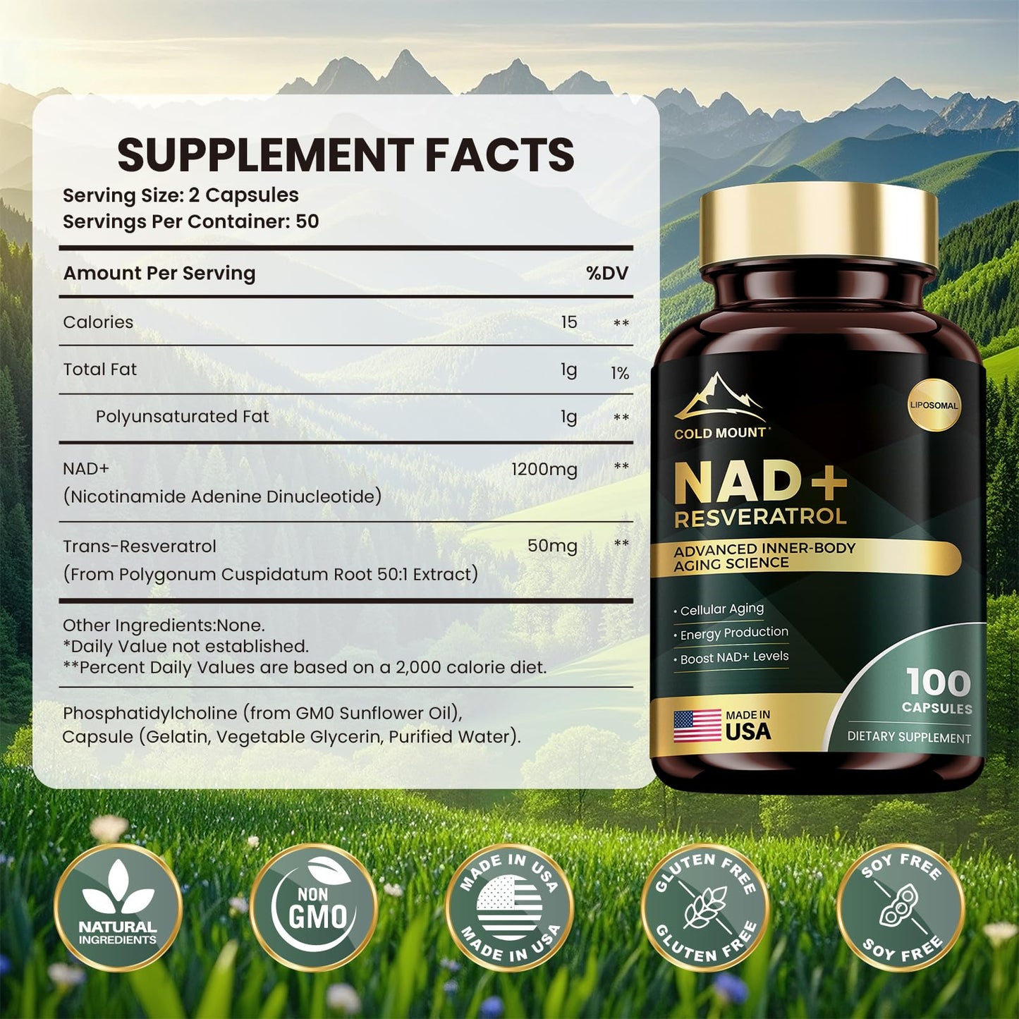 MEGNETA Liposomal NAD+ Supplement 1200mg with Trans Resveratrol - Boost NAD+ Levels, Energy & Anti-Aging Support - Vegan, 100 Capsules