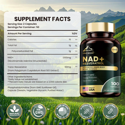 MEGNETA Liposomal NAD+ Supplement 1200mg with Trans Resveratrol - Boost NAD+ Levels, Energy & Anti-Aging Support - Vegan, 100 Capsules