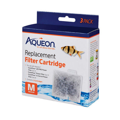 Aqueon Replacement Filter Cartridges Medium, Filter Cartridge, 6-Pack | Fish tank filter cartridge, dual-sided dense-floss with activated carbon, fits QuietFlow size 10 filters
