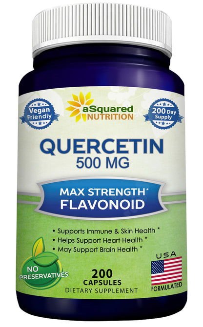 aSquared Nutrition Quercetin 500mg Supplement - 200 Capsules - Quercetin Dihydrate to Support Cardiovascular Health - Max Strength Powder Complex