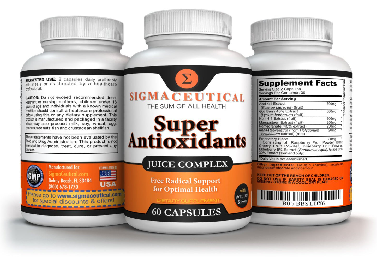 Sigmaceutical Super Antioxidant Capsules – 6 Superfruit Blend with Goji Berry, Acai, Resveratrol for Immune Support