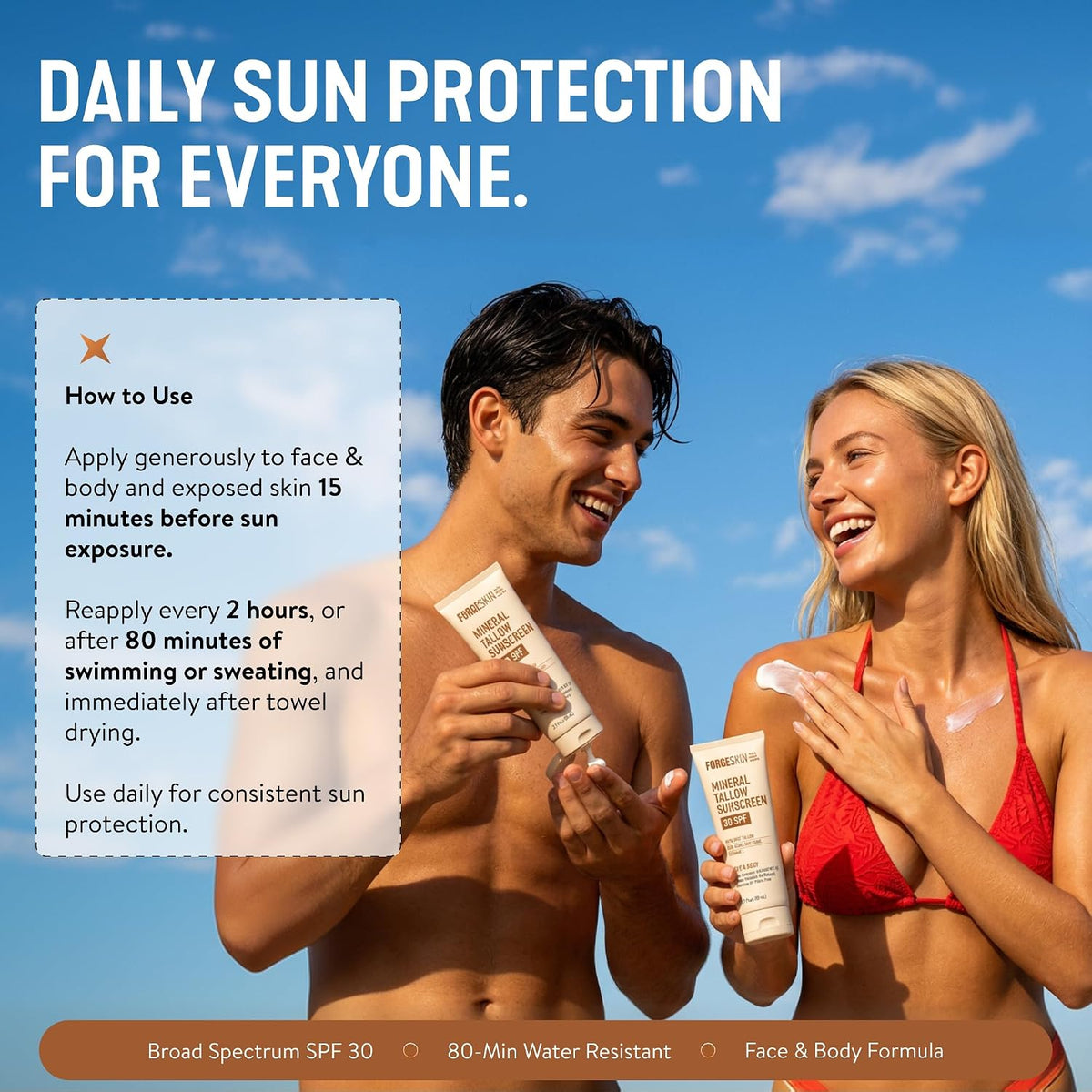 Forge Skin Mineral Sunscreen SPF 30, Non-Nano Zinc, Tallow-Based, 2.7 oz | Broad spectrum SPF 30, non-nano zinc oxide, grass-fed tallow base, no white cast, water resistant 80 min, oxybenzone-free