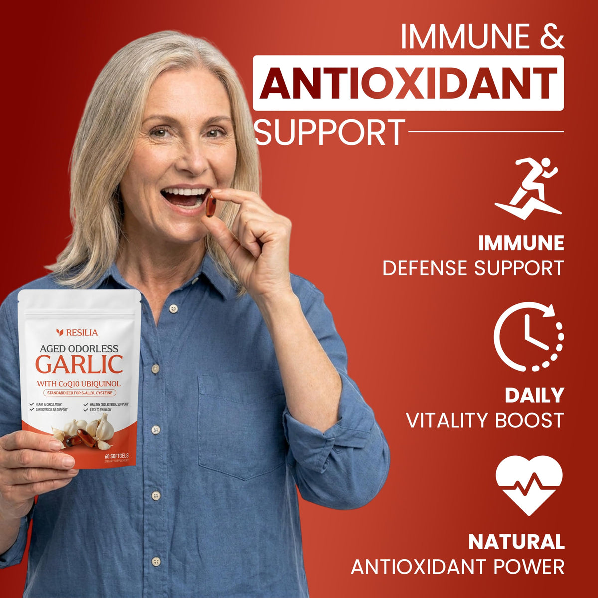 Resilia Garlic Extract 600mg Softgels (60ct) – Odorless Aged Garlic with CoQ10 Ubiquinol & Vitamin K2 as MK-7 – 20-Month Matured, Standardized for S-Allyl Cysteine - Heart & Immune Support