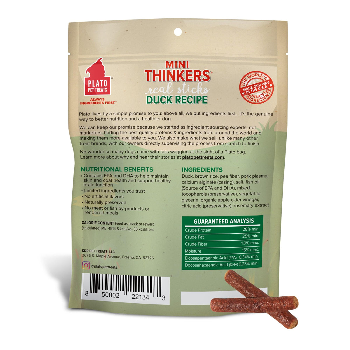 Plato Meat Sticks Salmon Dog Treats, Air-Dried High-Protein Soft Chews with Omega Fish Oil (EPA & DHA), 10 oz