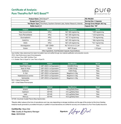 Pure TheraPro Rx Nrf2 Boost - NRF-2 Activator with Patented Sulforaphane, Curcumin, Green Tea & Trans-Pterostilbene | Antioxidant Supplement to Reduce Oxidative Stress, Made in USA (60 Vegan Capsules)