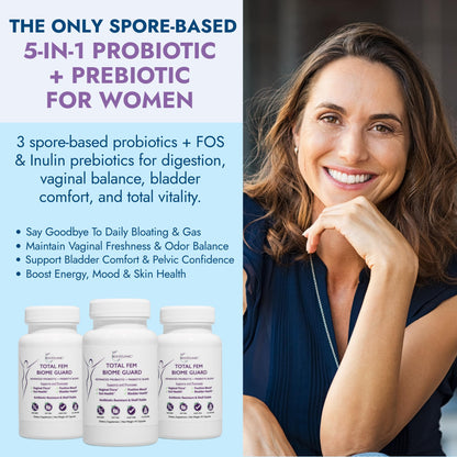 Rootganic Total Fem Biome Guard Pre+Probiotics for Women - Spore-Based Women's Probiotic with Prebiotics for Superior Vaginal Health Supplement and Gut Support - 45 Servings