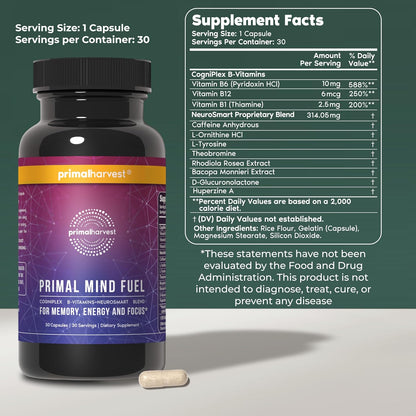 Primal Harvest Primal Mind Fuel & Multivitamin Supplements for Women and Men Multi Vitamin Capsules and Mind Fuel Pills Bundle