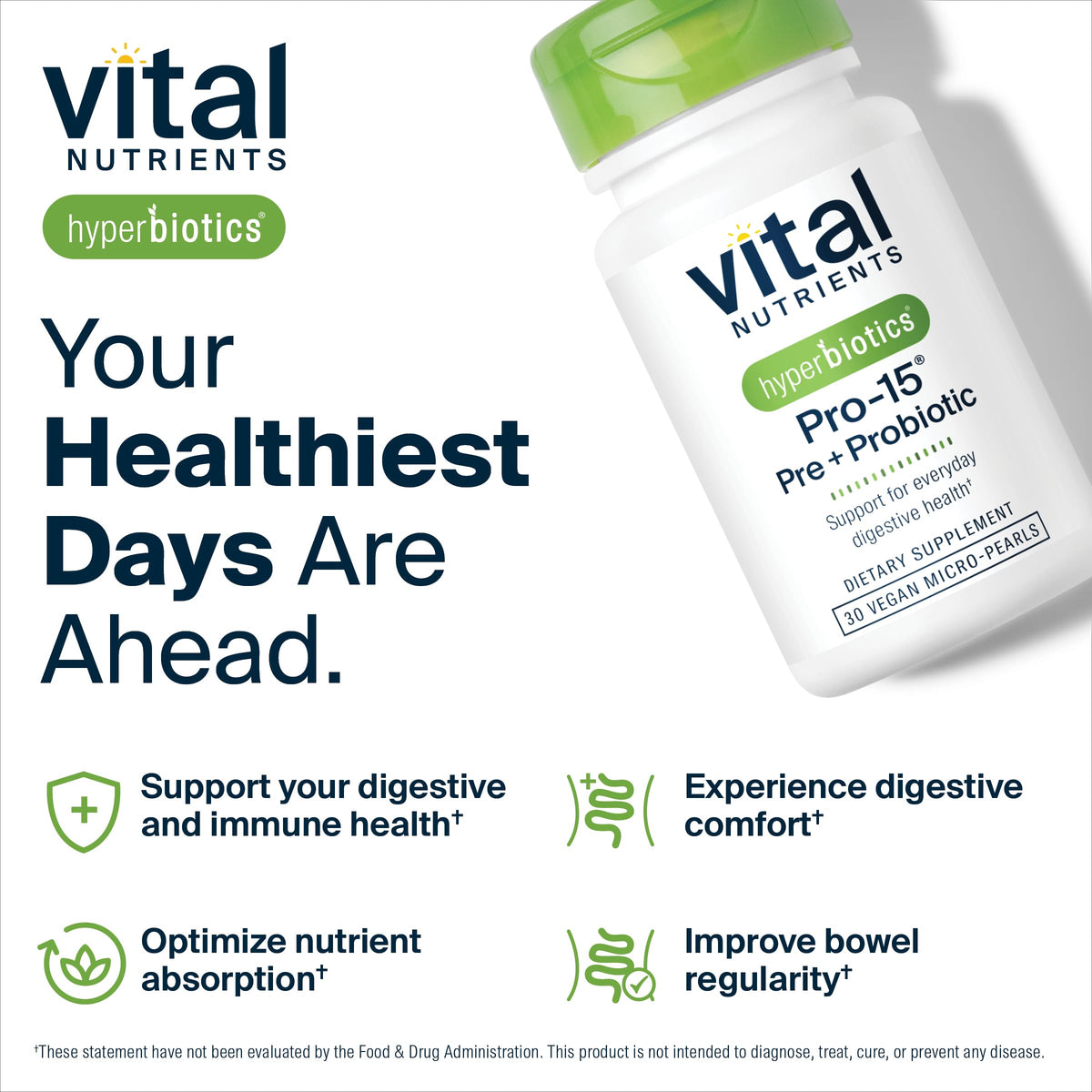 Hyperbiotics Vital Nutrients Pro-15 Prebiotics and Probiotics for Women and Men | 15 Science Backed Strains | Supports Occasional Constipation, Diarrhea, Gas & Bloating | 60 Vegan Time Release Pearls