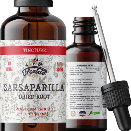 Sarsaparilla Tincture, Organic Sarsaparilla Extract (Smilax Medica) Dried Root, Non-GMO in Cold-Pressed Organic Vegetable Glycerin 2 oz, 670 mg