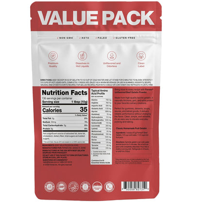 Fernes Beef Gelatin Powder (3 LB) Unflavored - Grass-Fed & Pasture-Raised, 225 Bloom Thickening Agent for Gummies, Marshmallows, Jellies, Desserts & Baking - Keto, Paleo, Non-GMO, Kosher, Gluten-Free