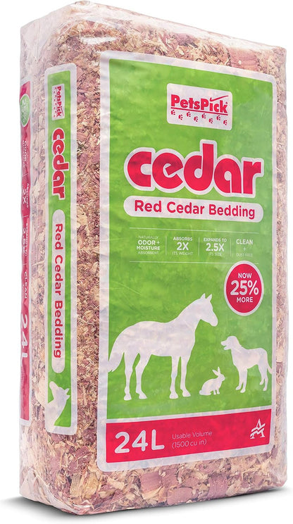 PETSPICK Red Cedar Pet Bedding for Dogs, Horses, Stalls and Kennels, 24 L | Red cedar bedding provides a natural layer for dogs, horses, stalls, kennels and animal areas; 24 L package.