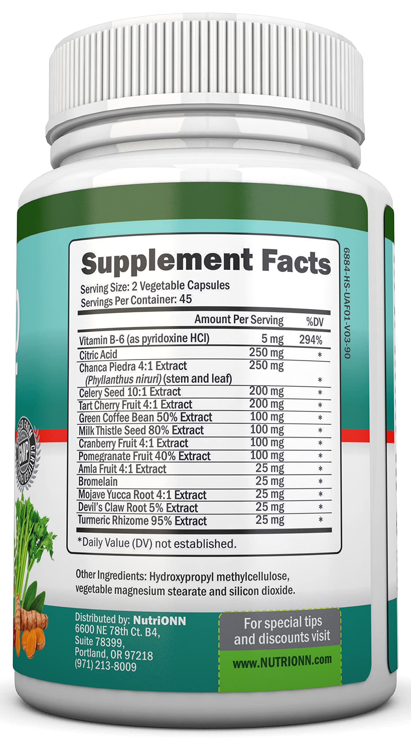 Uric Acid Flush - Herbal Uric Acid Cleanse Supplement - With Tart Cherry, Celery Seed Extract, Chanca Piedra, Devil’s Claw & Green Coffee Bean - Vegan