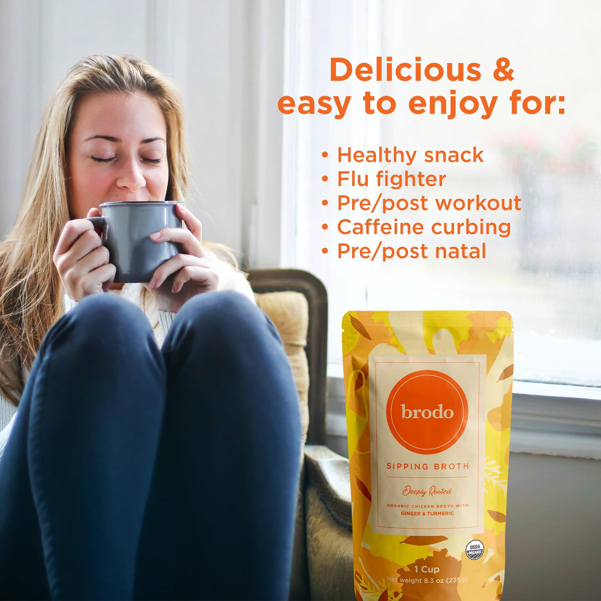 Brodo Ready to Drink Organic Chicken Collagen Rich Bone Broth (6 X 8 oz) | Organic Bone Broth with Collagen, Protein Soup & Sipping Broth for Healthy Meal Prep, Soups and Bone Broth Packets