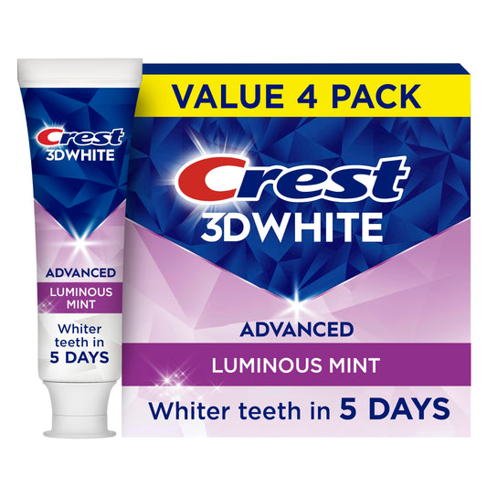 Crest 3D White Advanced, Teeth Whitening Toothpaste for Adults, 3.7 oz, 4 Pack, Cavity Protection Fluoride Toothpaste,
