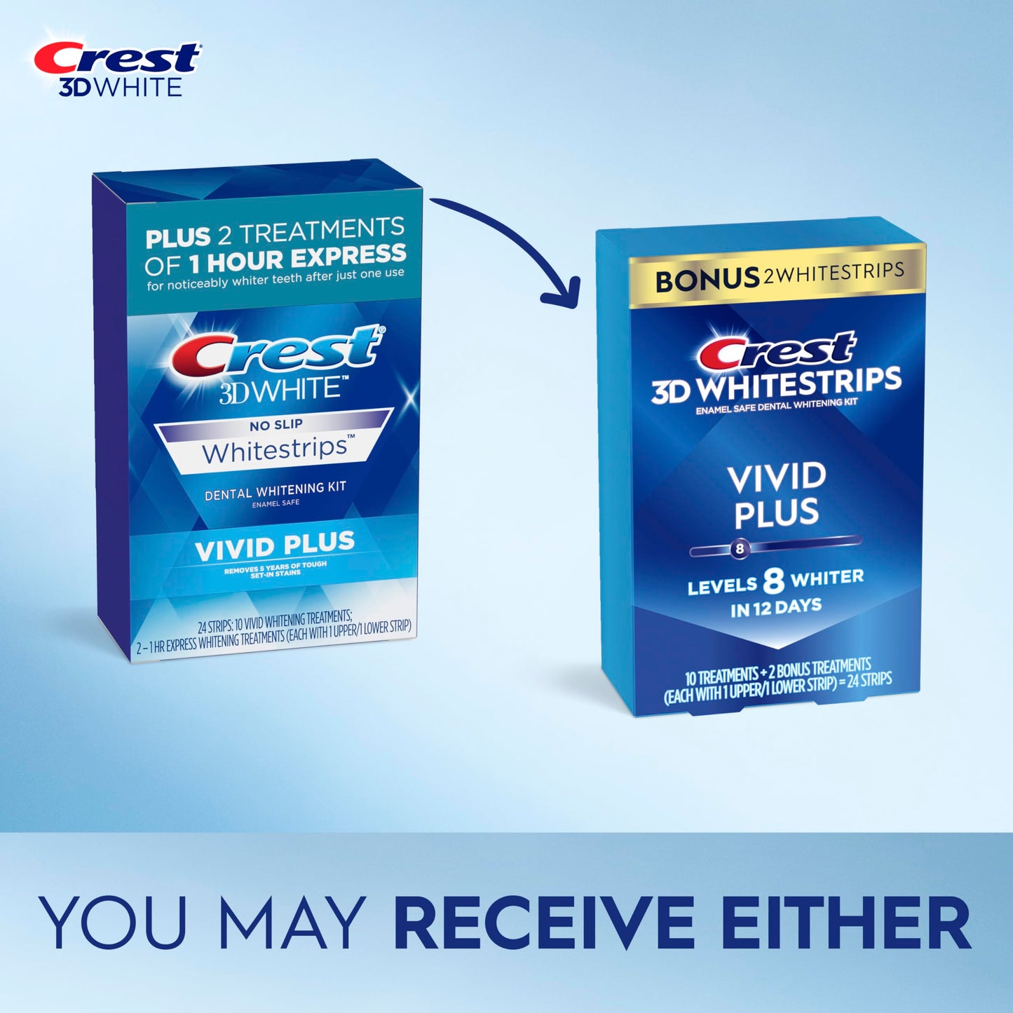 Crest 3D Whitestrips Vivid Plus, Teeth Whitening Strip Kit, 10 Treatments + 2 Bonus Treatments (Each with 1 Upper/1 Lower Strip), 24 Strips