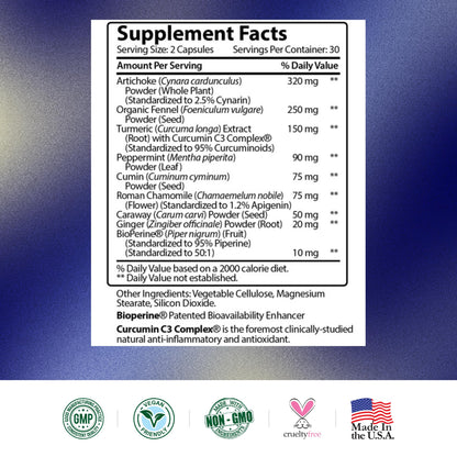 Research Verified Gas and Bloating - Relax Intestinal Muscles, Eliminate Gas Buildup - Artichoke Powder, Ginger, Peppermint Leaf Powder - 60 Capsules - Vegan…
