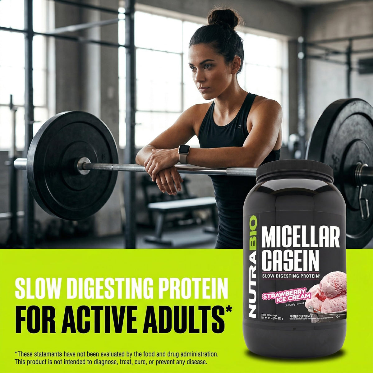 NutraBio Casein Protein Powder, Micellar Casien Powder, 25g Slow Digesting Protein, Helps Keep You Full, Overnight Muscle Recovery & Growth, BCAA & EAA, Gluten Free, Soy Free, 2lb Strawberry Ice Cream
